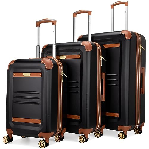 19V69 ITALIA VINTAGE 3 PIECE EXPANDABLE HARD SPINNER LUGGAGE SET VTLUGFD - BLACK