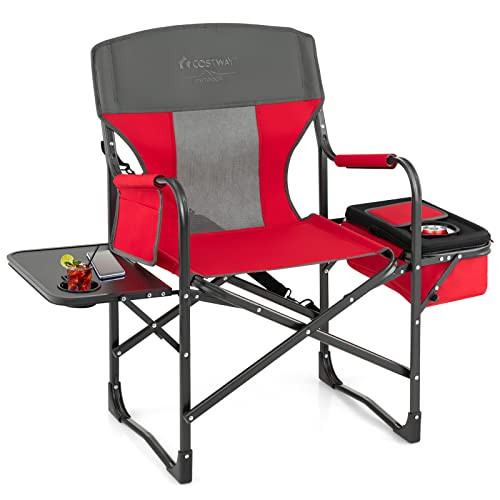 COSTWAY Folding Camping Chair Heavy-Duty Director Chair Supports 400lbs Red New