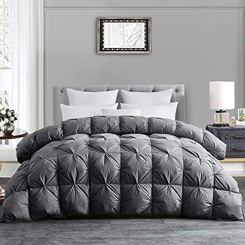 HOMBYS Feather and Down Comforter King Size 106x90 Pinch Pleat Duvet - Grey New