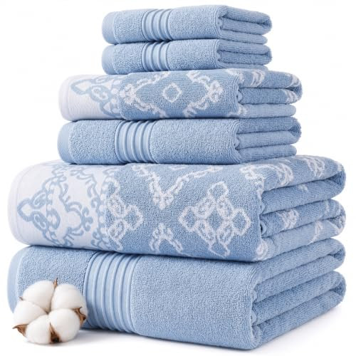 Modern Threads Charlize 6-Piece 100% Cotton Towel Set – Reversible Yarn Dyed New