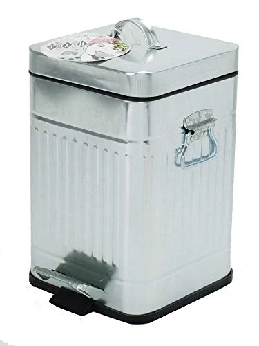 Elaine Karen Deluxe Galvanized Steel Trash Can – 5 Liter - Square - Silver New