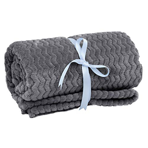 LOMAO Flannel Throw Blanket Wave Texture Lightweight Throw fit Sofa Couch-Gray New