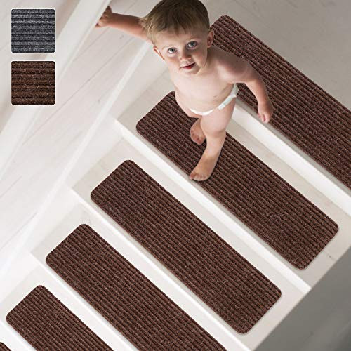 Matahum Stair Treads Non-Slip Carpet Indoor Wood Stairs Set of 13 - Brown New