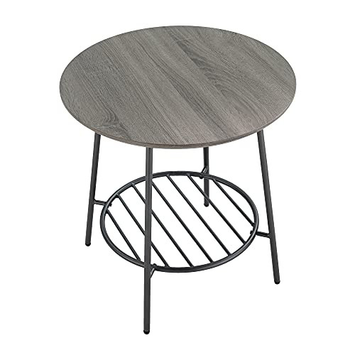 FINECASA Round End Table Industrial Sofa Table Storage Shelf - Grey New