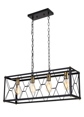 Luburs Rectangle Chandeliers for Dining Room, Black Farmhouse Dining Room Light New
