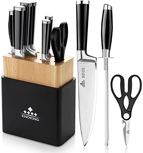 Knife Block Set, ENOKING 8 Pieces Kitchen Knife Set - B08FWYMQLJ - Black New