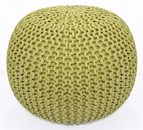 COTTON CRAFT Round Olive Green Pouf -Hand Knitted Cotton Braid Ottoman New