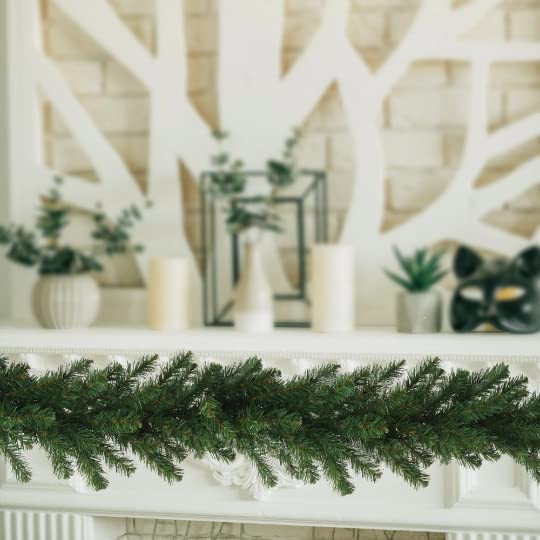 Larksilk 9 Ft Pine Christmas Garland, 12" Wide w/ 240 Tips for Doors New