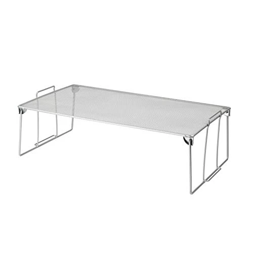 Stackable Mesh Shelf, Storage Rack, Space Saving Design (1, Medium) - Silver New