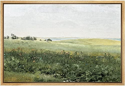 wall26 Framed Canvas Print Wall Art Green Meadow Hillside with Plants - 16x24 New