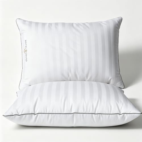 Hotel Grand White Striped Feather & Down Pillows King Size Set of 2 K226633 New