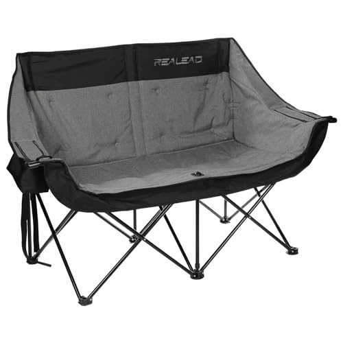REALEAD DOUBLE CAMPING CAMPING COUCH SUPPORT 650 LBS - GREY
