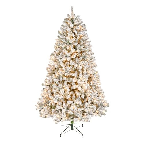 NATIONAL TREE COMPANY 7.5FT PRE-LIT FLOCKED ACACIA CHRISTMAS TREE: GREEN/WHITE