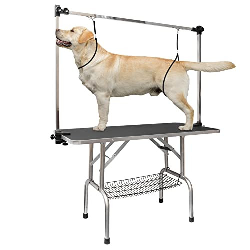LOVMOR 46 INCH DOG GROOMING TABLE,ADJUSTABLE TABLES ARM/NOOSE/MESH TRAY - BLACK