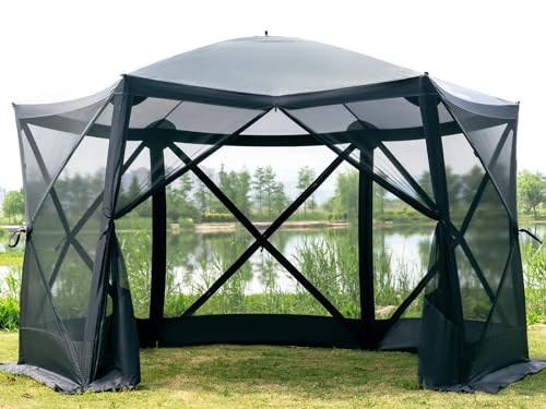 EVER ADVANCED 11.5 FT GAZEBO SCREEN HOUSE TENT 8-10 PEOPLE CAMPING INSTANT BLACK