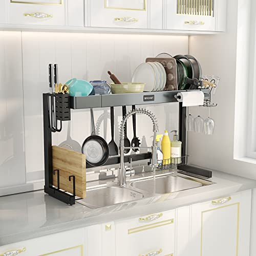 SINOART Expandable Dish Drainer Over The Sink, Drying Rack, Stainless Steel New