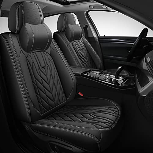 HUANGXIN 2Pcs Nappa Leather Car Seat Covers Waterproof 4Runner Black New