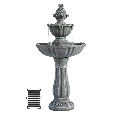 XBrand 36.2" 2-Tier Solar Water Fountain Freestanding Bird Bath - Gray New