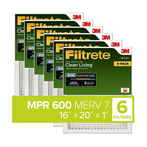 Filtrete 16x20x1 Air Filter MPR 600 MERV 7 Clean Living Dust 6-Pack 3-Month New
