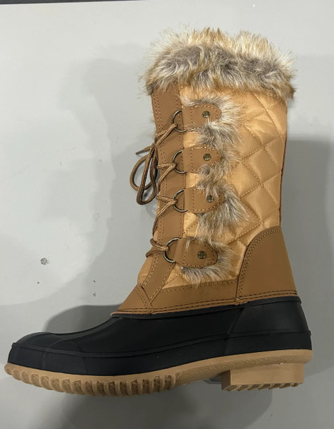HZSTAY WOMENS LACE UP SNOW BOOTS WITH FAUX FUR - SIZE: WOMEN 9 - BROWN/BLACK