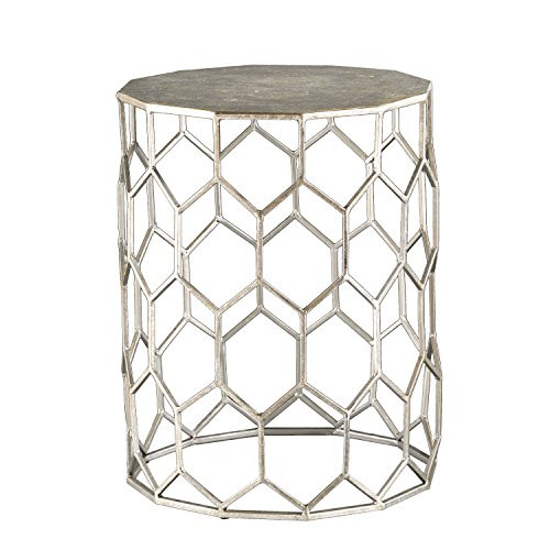 SEI Furniture Clarissa Metal Accent End Table in Antique Silver New