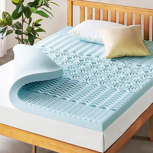 Mellow 4" 5-Zone Memory Foam Mattress Topper Cool Gel Infusion King - Blue New