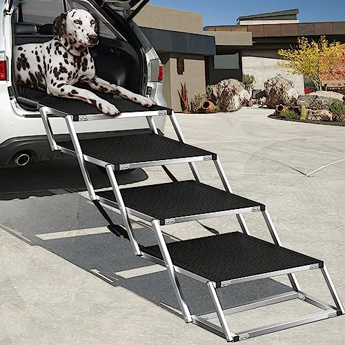 Extra Wide Stairs for Large Dogs Up to 250 lbs, Foldable Dog Car Steps New