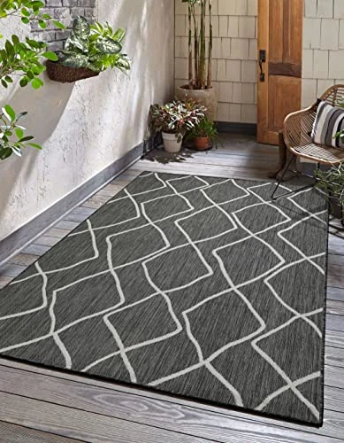 Adiva Rugs Outdoor Indoor Area Rug, Weather Resistant Easy to Clean (Navy Weiss) New