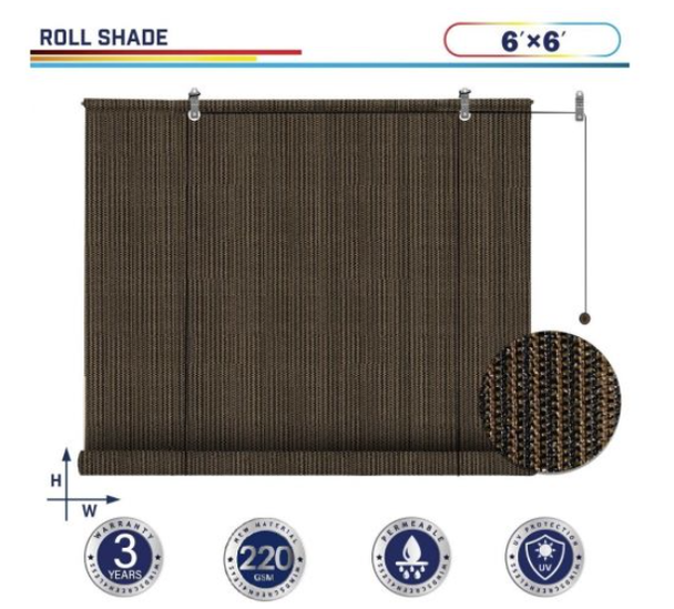 WINDSCREEN4LESS OUTDOOR SHADE BLINDS PATIO ROLL UP, 6X6- BROWN
