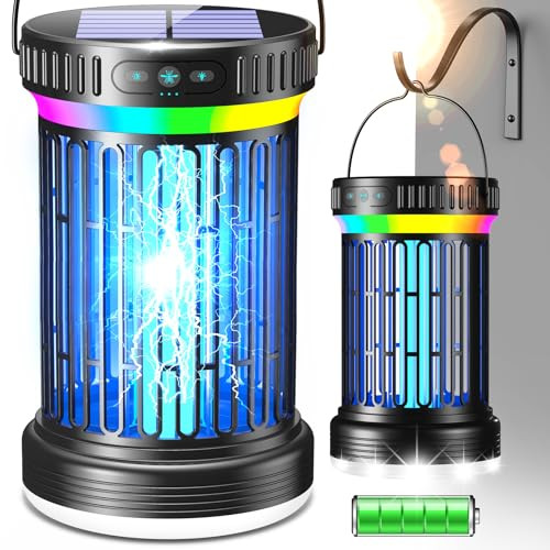 GTERT Solar Bug Zapper Outdoor High-Efficiency Mosquito Zapper 5 Modes