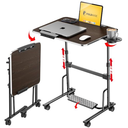 FoldWise Large Folding TV Tray - Wooden Height & Angle Adjustable Laptop Table New