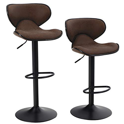 ALPHA HOME 2 Pack Swivel Stools, PU Leather, Adjustable Counter Height - Brown New