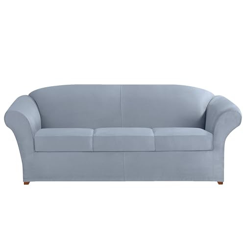 SureFit Ultimate Stretch Suede 4 Piece Box Sofa Slipcover B075ZZRKFY - Blue New