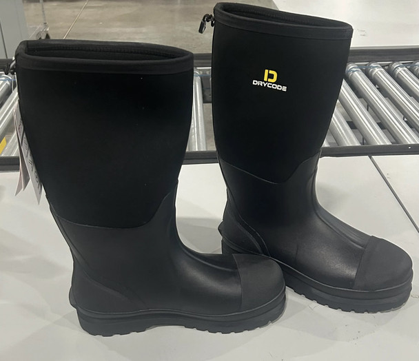 DRYCODE NEOPRENE WATERPROOF RUBBER BOOTS - SIZE: MEN 9 - BLACK/WHITE/YELLOW