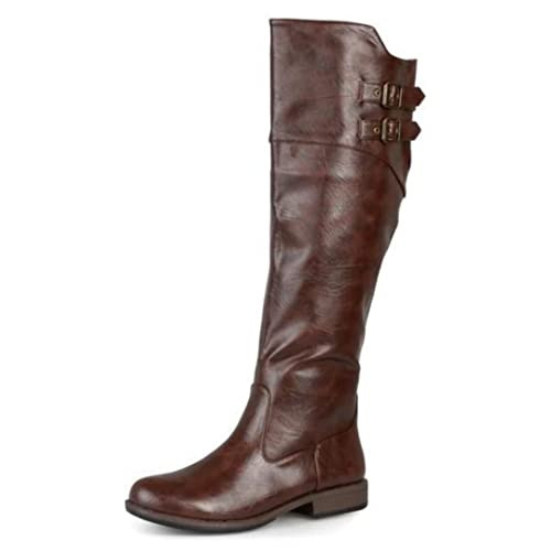 Journee Collection Women's Tori Stacked Heel Riding Boots Brown Wide Calf - 8.5 New