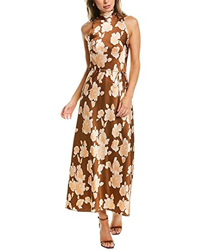 B08JGRWJGM Vince Womens Tapestry Floral Turtle Neck Dress Amber Large New