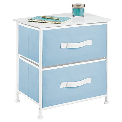 mDesign Dresser Night Stand 2 Drawers - Jane Collection, Light Blue/White New
