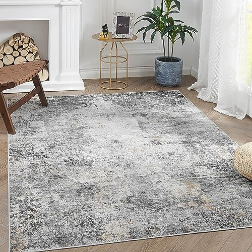 jinchan 3x5 Modern Abstract Washable Non-Slip Accent Area Rug, Gray New