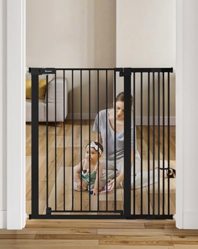 COMOMY 42" EXTRA TALL BABY GATE FOR STAIRS, FITS 29.5" TO 43.3" OPENING; BLACK