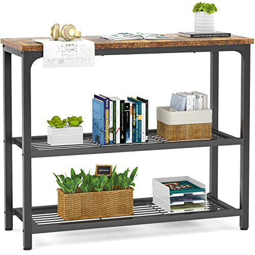 Ecoprsio Small Console Table with Double Mesh Shelves Industrial Entryway Table New