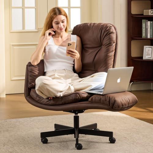 BIG&TALL OFFICE CHAIR HIGH BACK CRISS CROSS 5-GEAR ARMRESTS - BROWN
