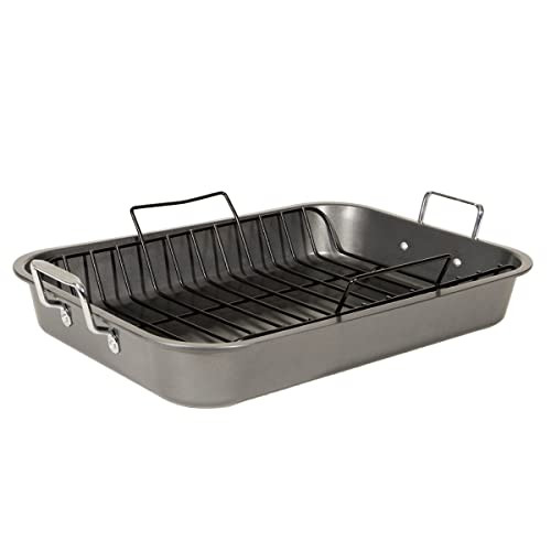 Turkey Roasting Pan With Rack (Grey/Black) By Home Basics Carbon Steel Steel New