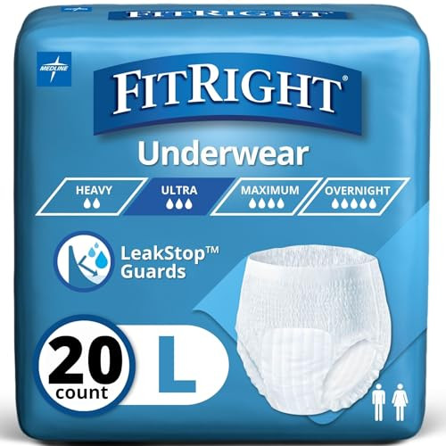 FitRight Ultra Protective Incontinence Underwear Heavy Absorbency Large 20 Count New
