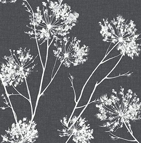 NextWall One O'Clocks Botanical Peel and Stick Wallpaper (Charcoal) New