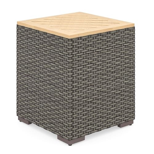 Homestyles Boca Raton Outdoor Acacia Wood Wicker Rattan End Table - Grey New