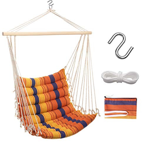 Y- STOP Hammock Chair Hanging Rope Swing- Max 330 Lbs -Padded Cotton Weave New