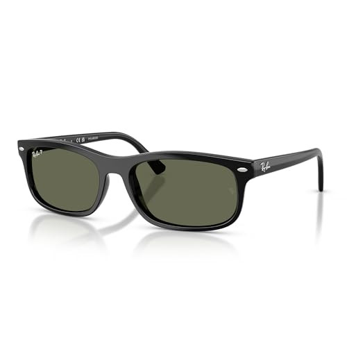 RAY-BAN UNISEX RECTANGLE SUNGLASSES BLACK FRAME GREEN POLARIZED LENSES
