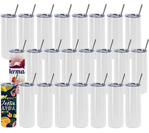 24 Pack Sublimation Tumblers Bulk 20 oz Skinny Straight, Sublimation Blanks New