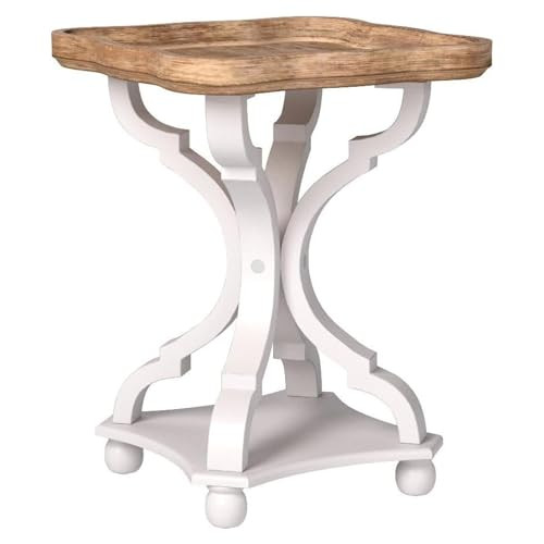 Cozayh Rustic Wooden Accent Tray Top Nightstand Side Table - White Legs New