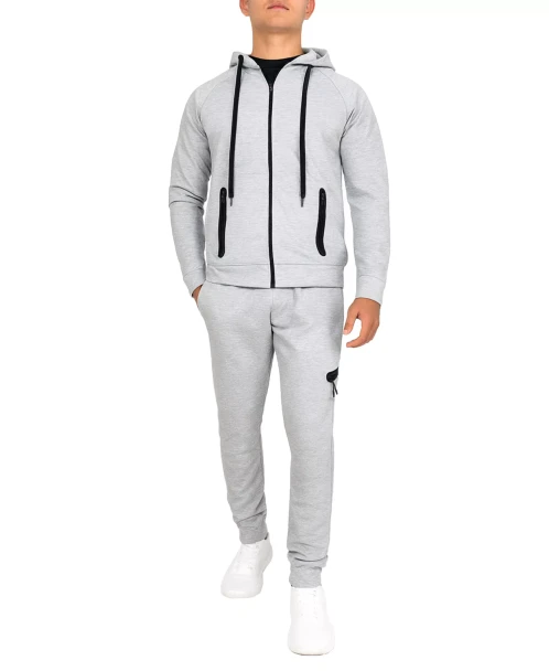 BLU ROCK MEN'S TECH FLEECE HOODIE AND JOGGER SWEATPANTS - L - HEATHER GRAY New